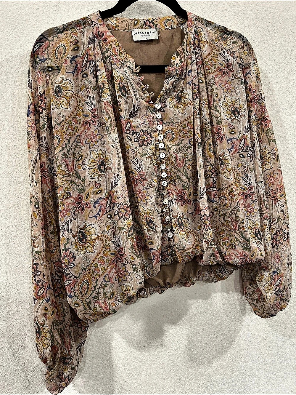 Dress Forum Paisley Blouse in Brown & Pink Small Like New